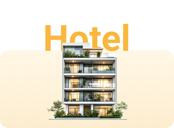 Three customer success examples for Travel, Hotel, and Tourism. Travel shows a mobile flight-booking interface with a +40% increase in organic traffic across flight pages. Hotel shows a building graphic with +28% visibility growth for high-value destinations. Tourism shows an airplane graphic with improved AI-era brand presence across conversational search.