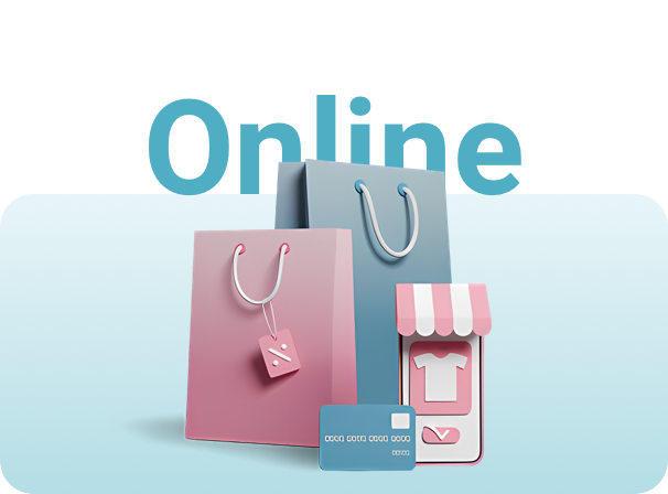 Shopping bags and e-commerce icons illustrating a case study where an operator increased online market share by 13 percent using commercial insights.